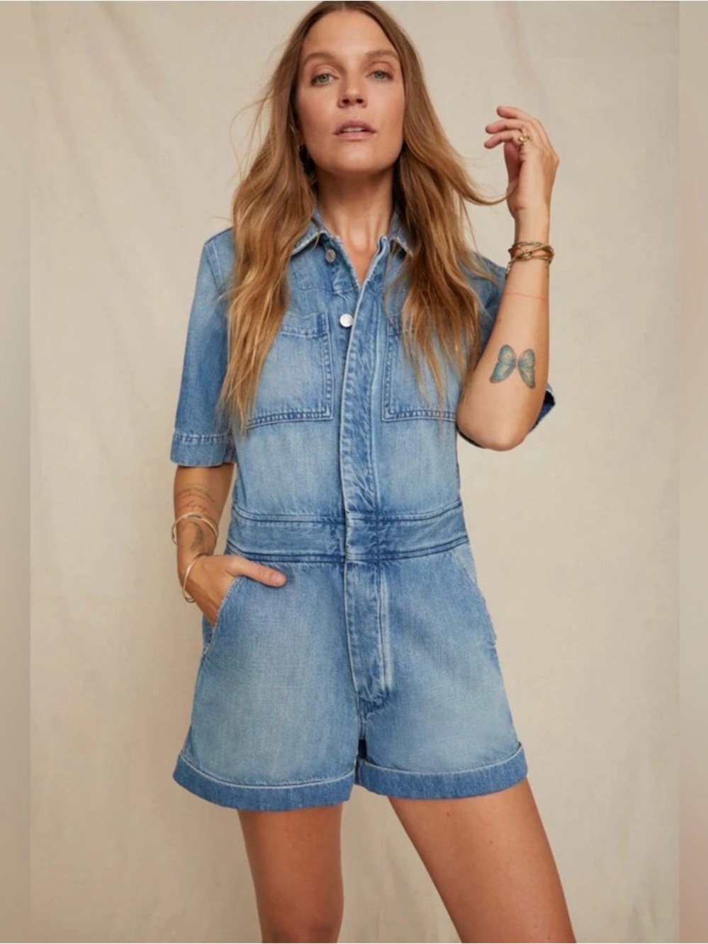 AMO Light Blue Denim Skip Romper
